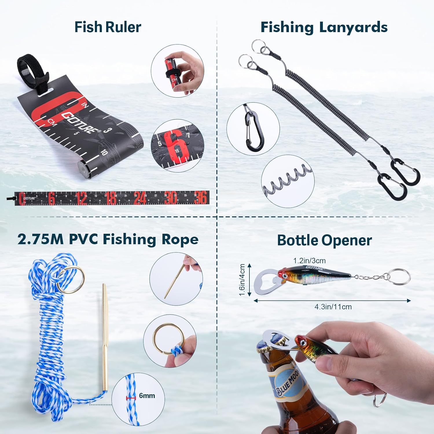 Goture Fishing Lures with Tackle Box and Fishing Tool Kit Set for Men Women, Include Fish plier, Braid Scissors, Fishing Gripper, Fish Ruler with Gift Box