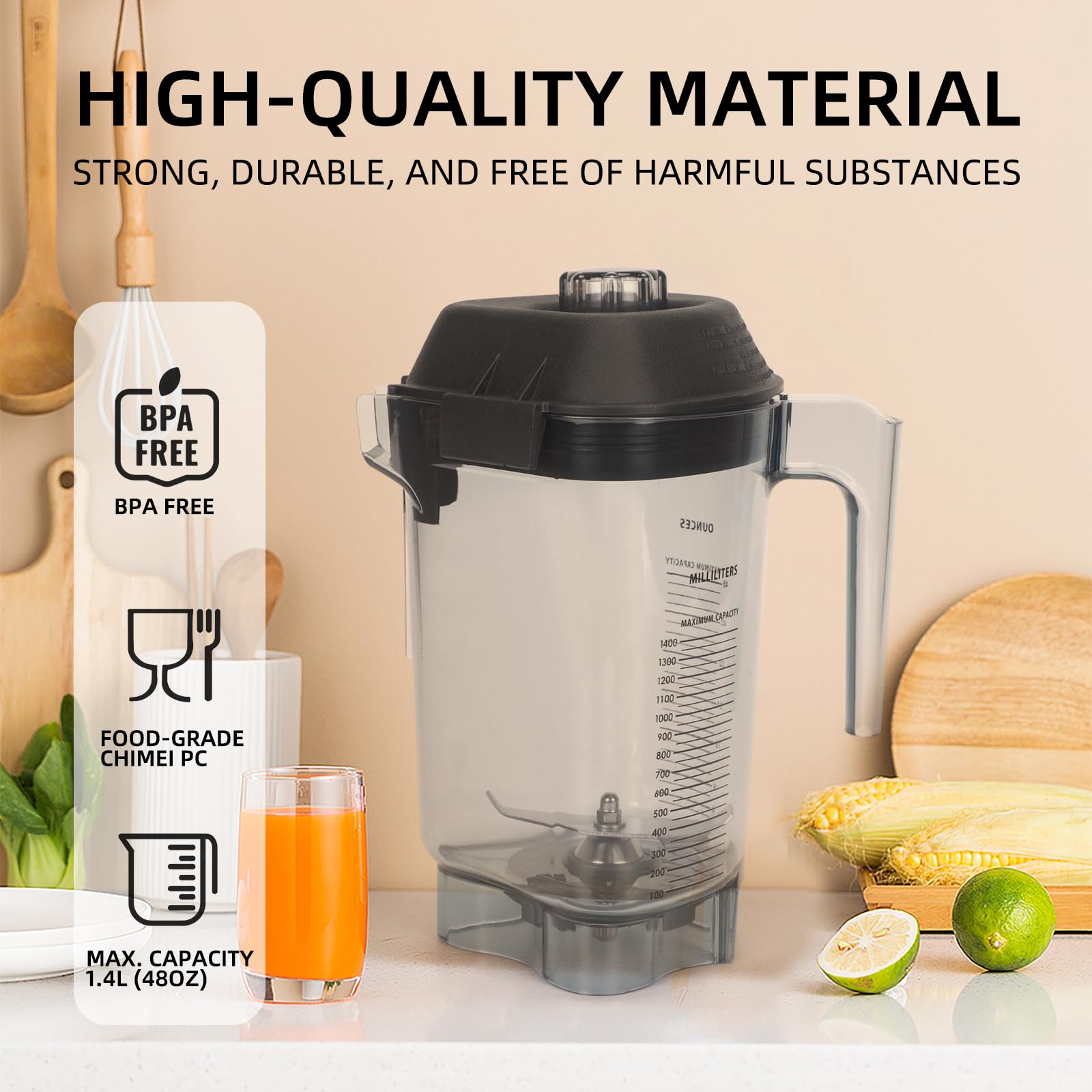 Jarra de repuesto de contenedor Advance de 48 onzas compatible con Vitamix The Quiet One VM0145, BarBoss, máquina de bebidas Advance y Touch & Go Commercial Blender Jar Cup Parts