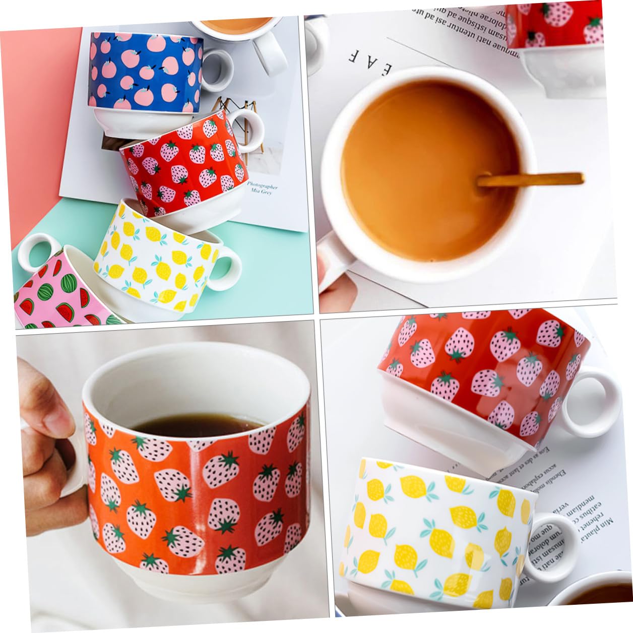 VANZACK Set Tazze in Ceramica Impilabili da 200 Ml Tazze da caffè e Bicchieri D’Acqua Sicuri per Casa Ufficio e Bar Salvaspazio 4 Pezzi