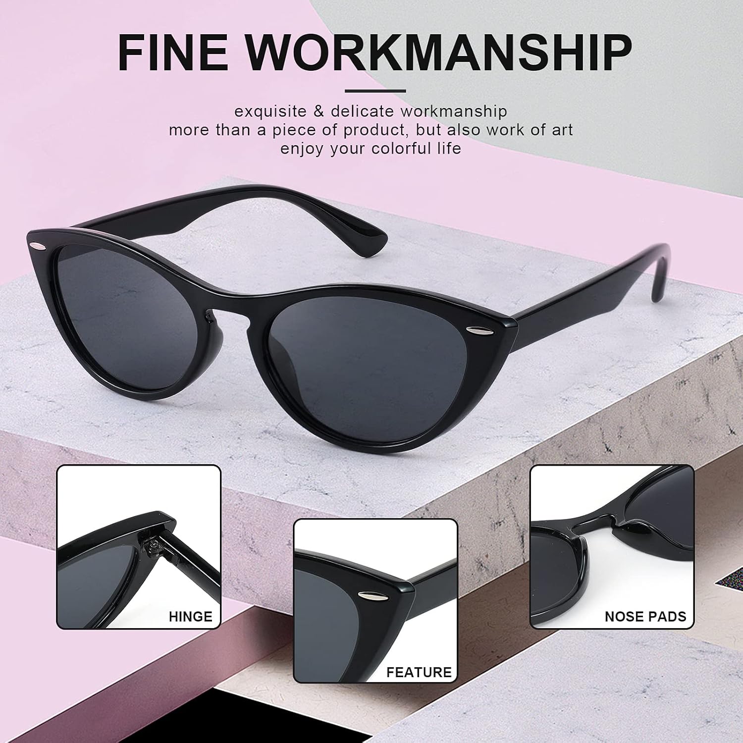 FEISEDY Retro Cat Eye Sunglasses Women Men Vintage Small Cateye UV400 Sunglasses B2617 - Image 3