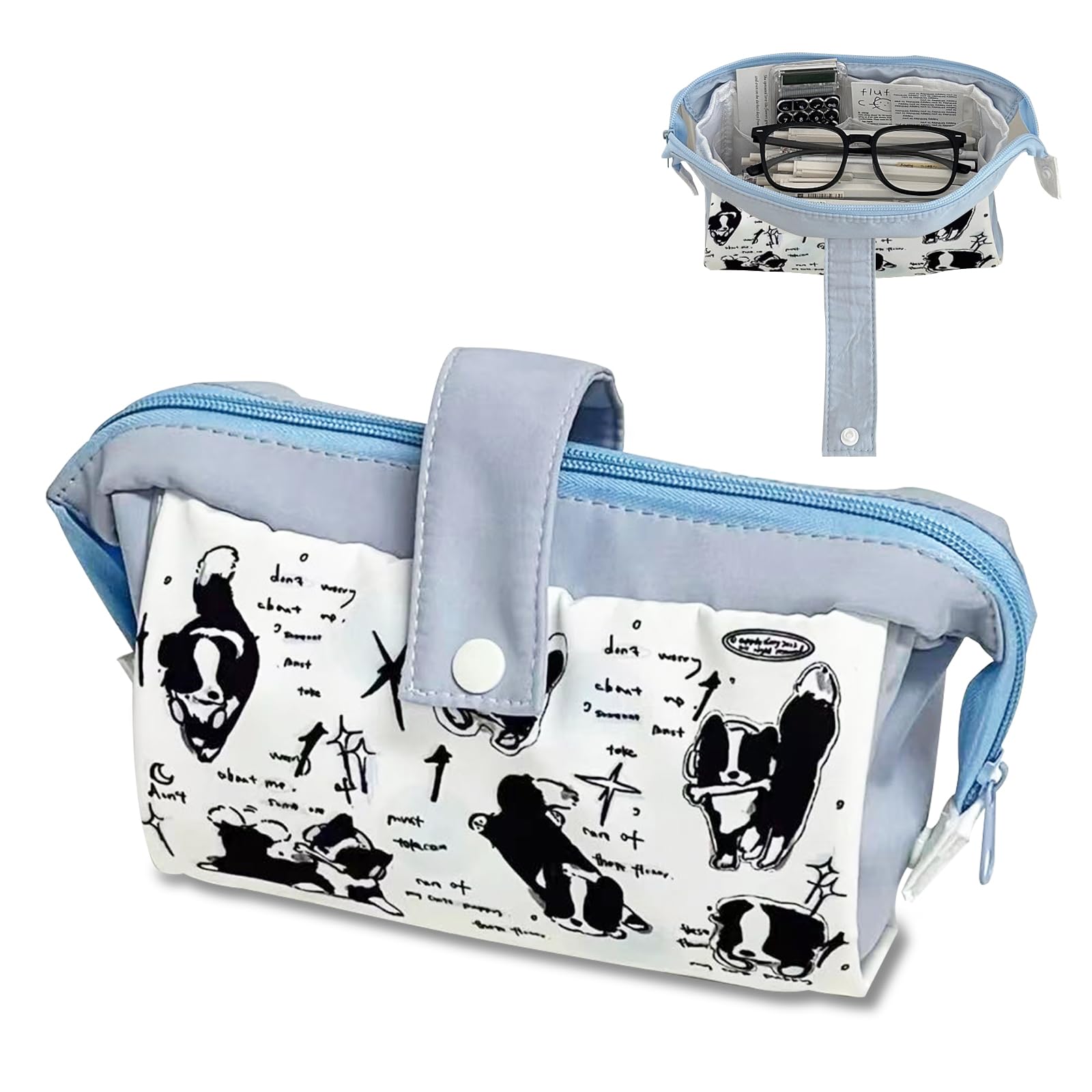 FOSDICK Large Capacity Pencil Case, Cute Pencil Cases with Puppy Print, Single Layer Pencilcase