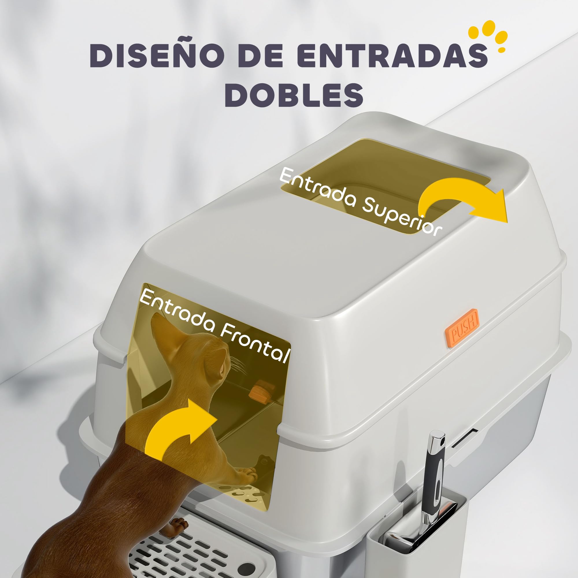 PawHut Arenero para Gatos Cubierto de Acero con Paso de Salida Gris Claro | Caja de Arena para Gatos, Pala de Acero