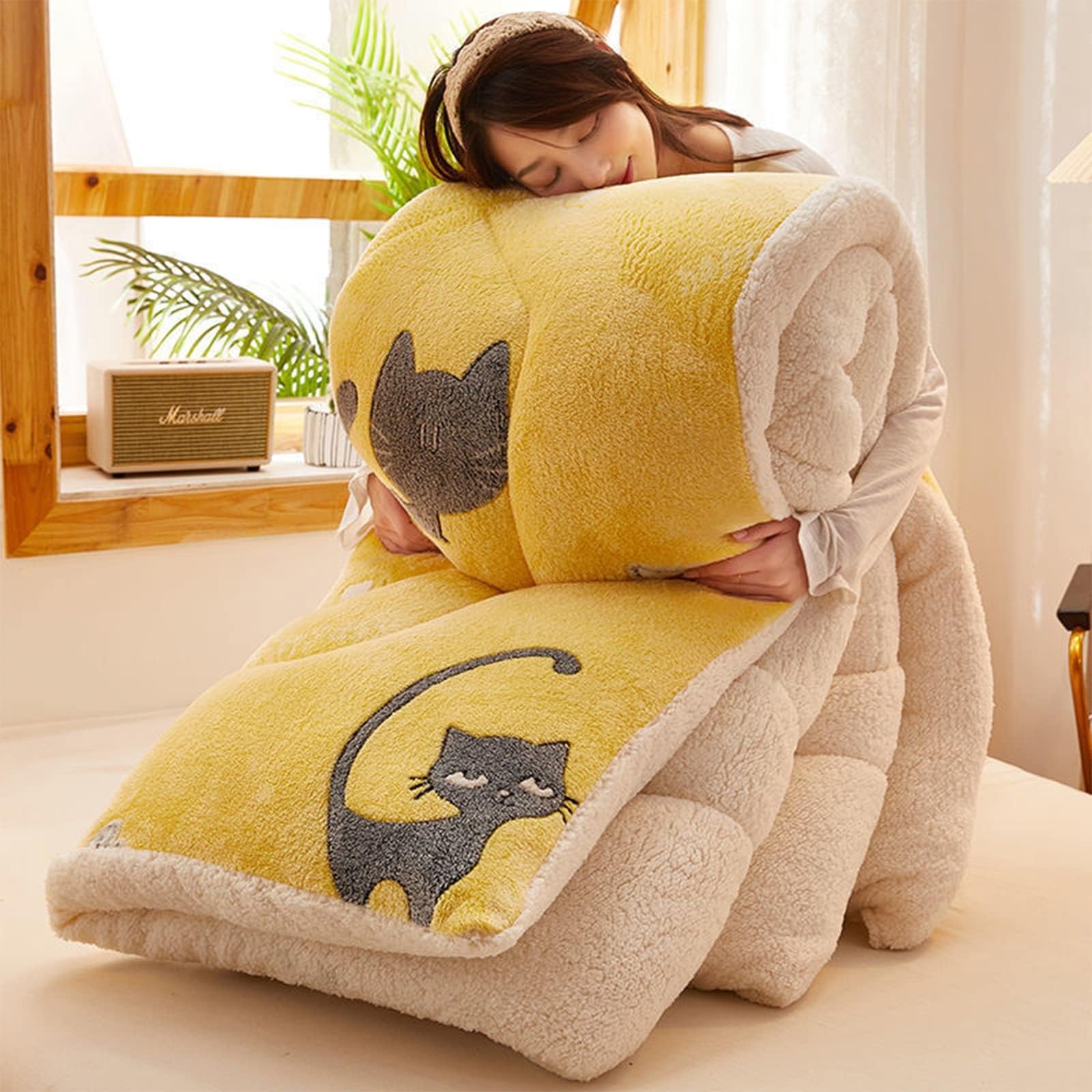 Cotton Winter Patchwork Duvet, Winter Warm Lamb Velvet Core, Thick Warm Lamb Cashmere Blanket, Lamb Velvet Winter Quilt, Autumn and Winter Thickened Warm Quilt,C,150 * 200cm(3.5kg)