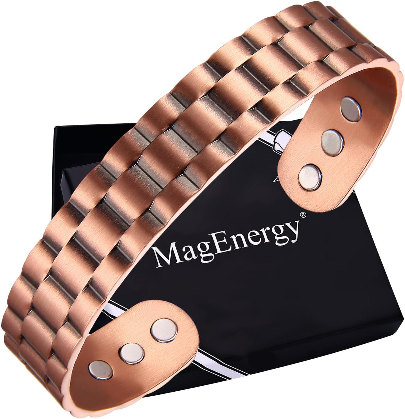 MagEnergy Copper Bracelet for Men, 99.9% Pure Copper Bracelet for Men with 6pcs 3500 Gauss Magnets, Adjustable Bracelets Jewelry Gift