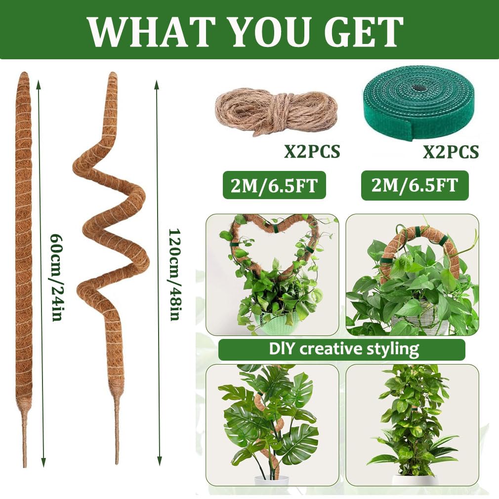 Bendable Moss Poles, Indoor Outdoor Plant Support,Handmade Coconut Fiber Pole Plant Holders - Image 2