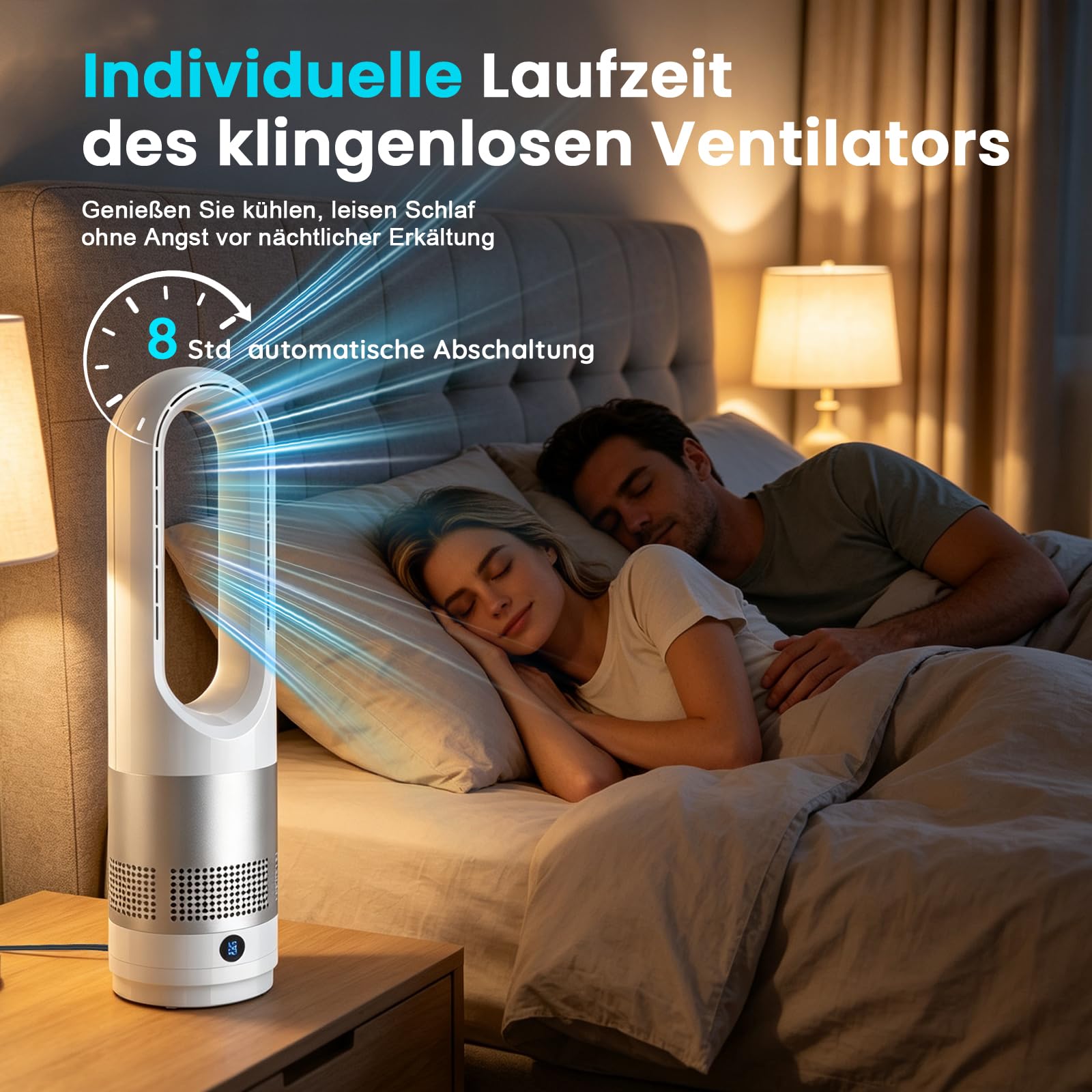 Rotorloser Ventilator mit Fernbedienung, cooling ace Lüfter, Luftkühler, mobiles Klimagerät, 8 Gänge, 80° Oszillation, 8H Timer, Energiesparend Bladeless Fan für Schlafzimmer Zuhau