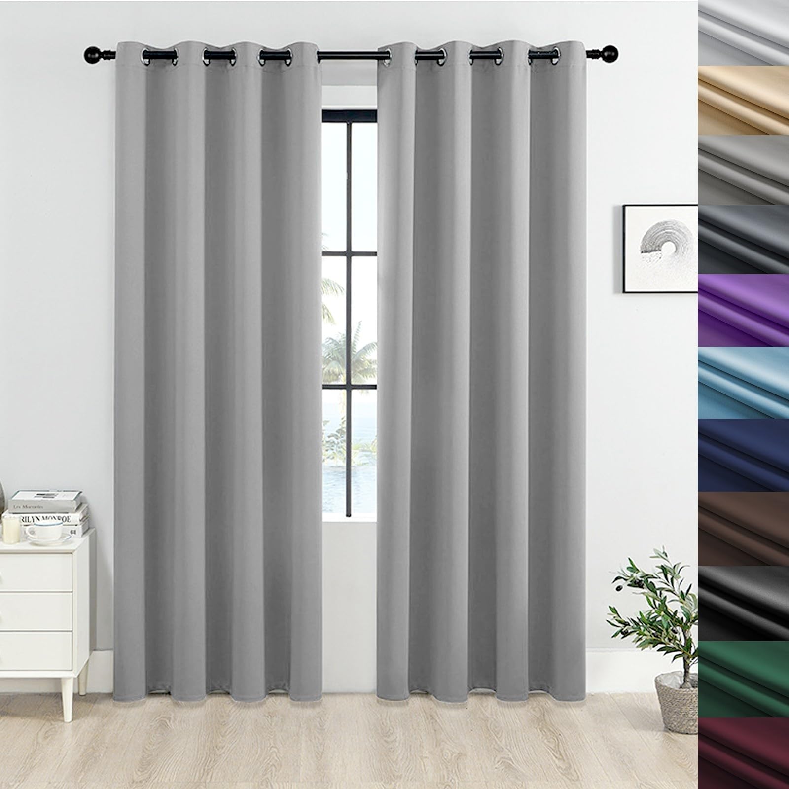 Rideau Occultant 2 Pièces 150 x 170cm Rideau Thermique Isolant Anti Chaleur Tenture Opaque à Oeillets Rideaux Opaque Draperies Intérieurs Decoration, pour Maison Chambre Fenetre, Gris Clair