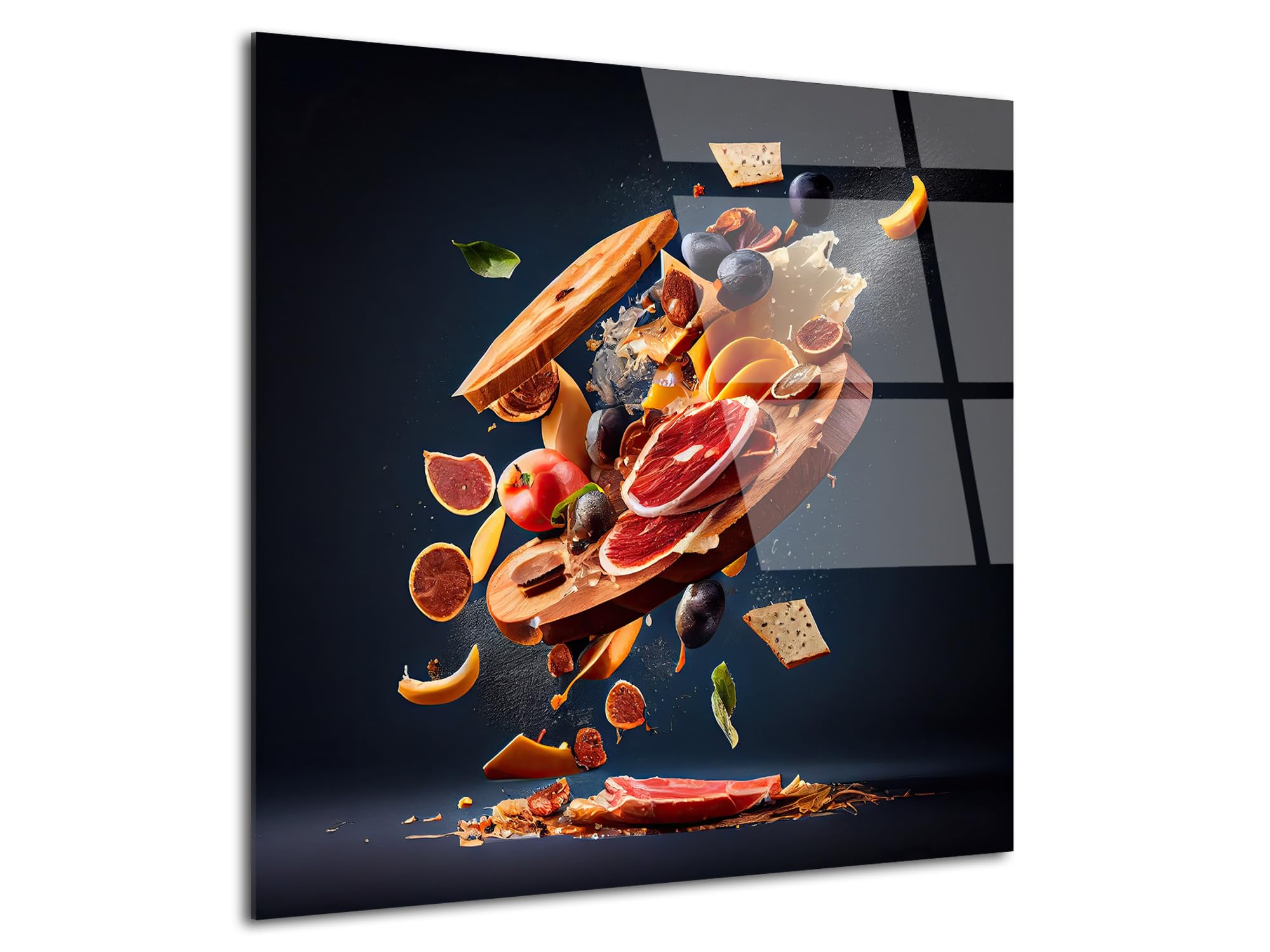 DECLINA, tableau verre acrylique, décoration murale cuisine, cadre design léger, tableau déco la planche apéritif, art mural moderne, décoration intérieure élégante, 50x50 cm