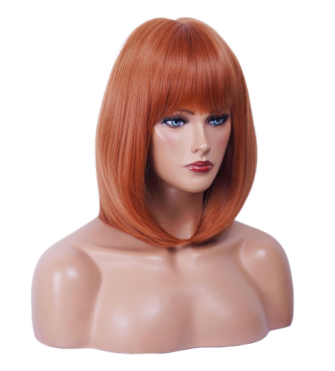 Rugelyss Auburn Bob Wig with Bangs 14 Inches Short Ginger Synthetic Hair Wigs for Women for Halloween and Cosplay Costume Party - Image 7