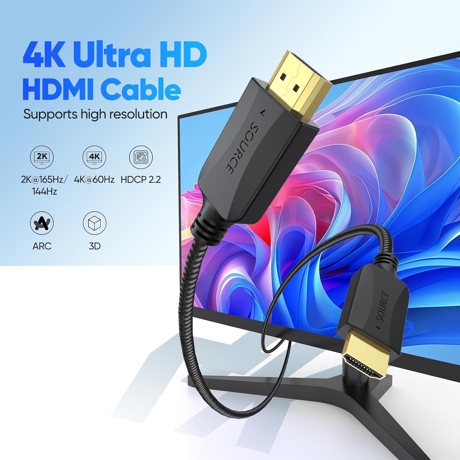 10FT HDMI Cable 5-Pack, 4K HDMI Cable Multipack Braided- High Speed Shielded HDMI 2.0 Cable Male Flexible with HDCP2.2,HDR,3D,ARC & CL3 Rated for Computer, Monitor, Laptop, Projector, Soundbar,PS4/5