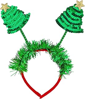 Lux Accessories Green Sequins Christmas Tree Foil Strips Red Fashion Headband