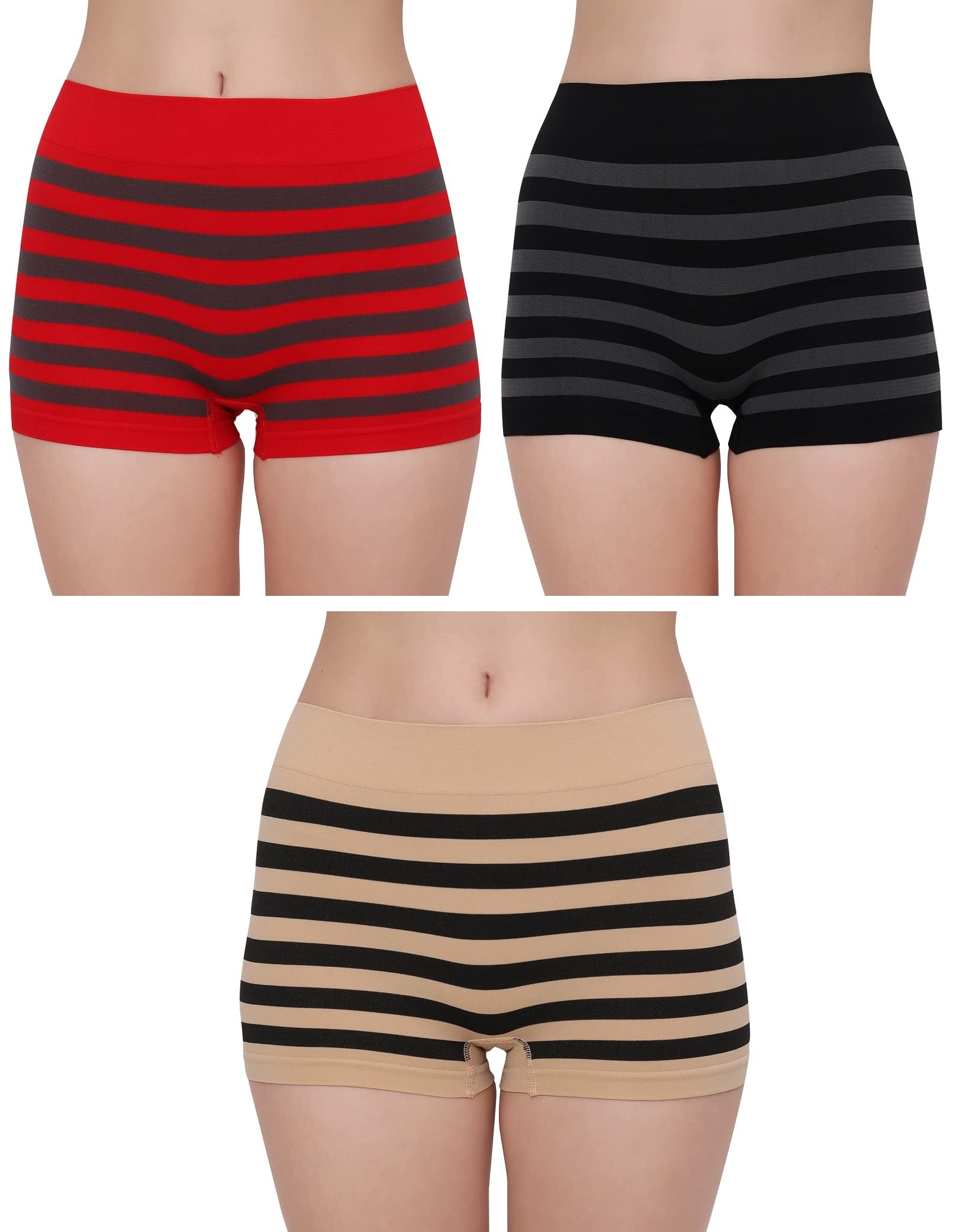 PLUMBURYWomen's Spandex Seamless Boyshort Panty,Free Size (Pack of 3)