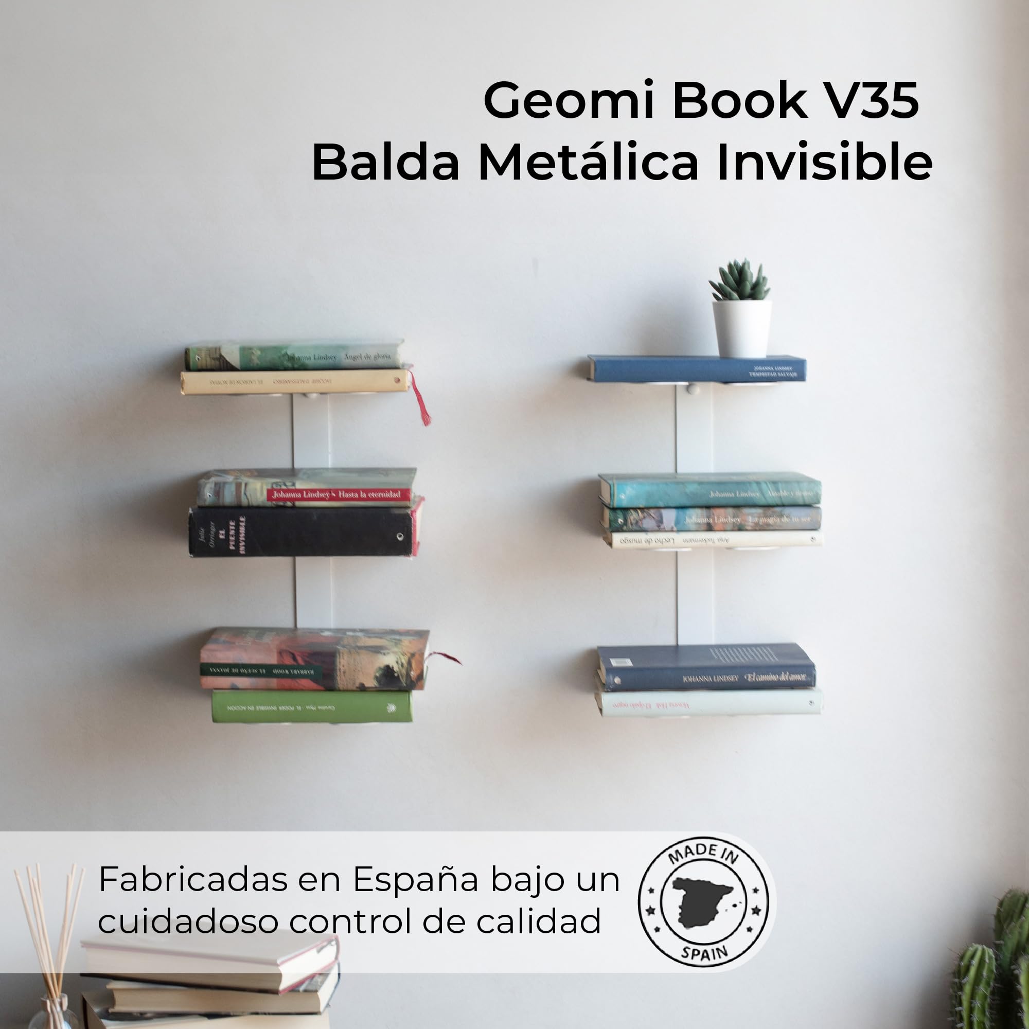 MILUKA Libreria Estanteria Pared Libros 35 cm, Pack 2 Columnas en Vertical | Libreria modular Invisible, 6 Estantes, Estantería Flotante para Libros en metal blanco, Librero pared moderno, biblioteca