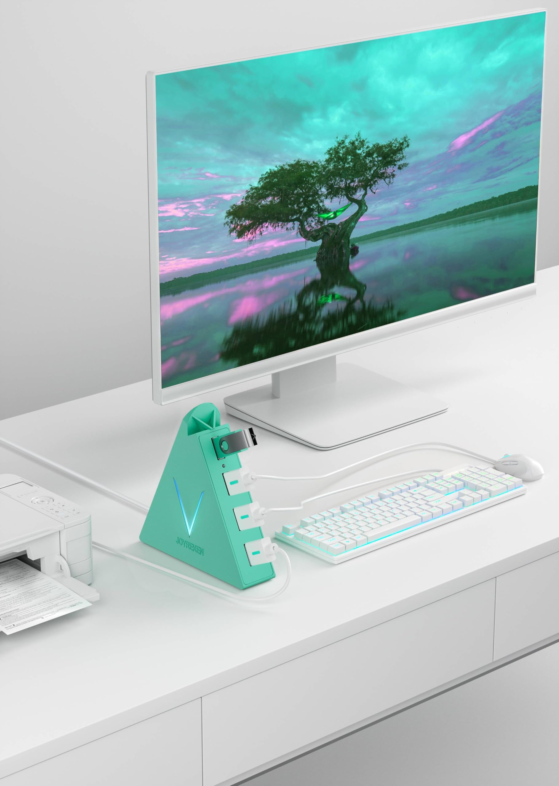 JoyReken USB 3.0 Hub,4 Port USB Hub Tower,2ft Cable USB Splitter for PC, Xbox One, PS4, PS5, iMac, Surface Pro, XPS, Laptop, Desktop, Flash Drive, Mobile HDD (Green): 2ft Green USB A Hub