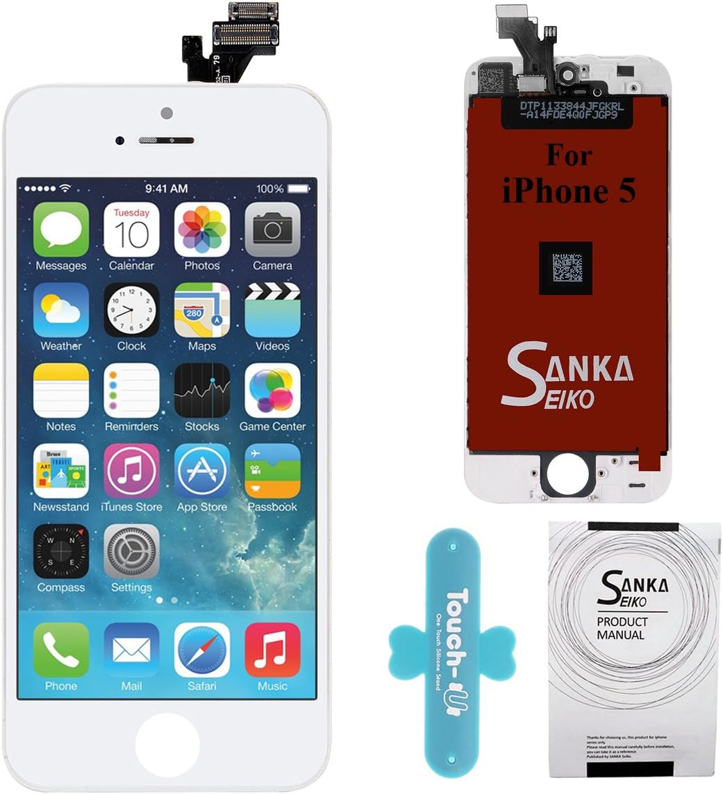 SANKA LCD Screen Replacement Retina Display Touch Screen Digitizer Frame Assembly with Repair Tools for iPhone 5-White