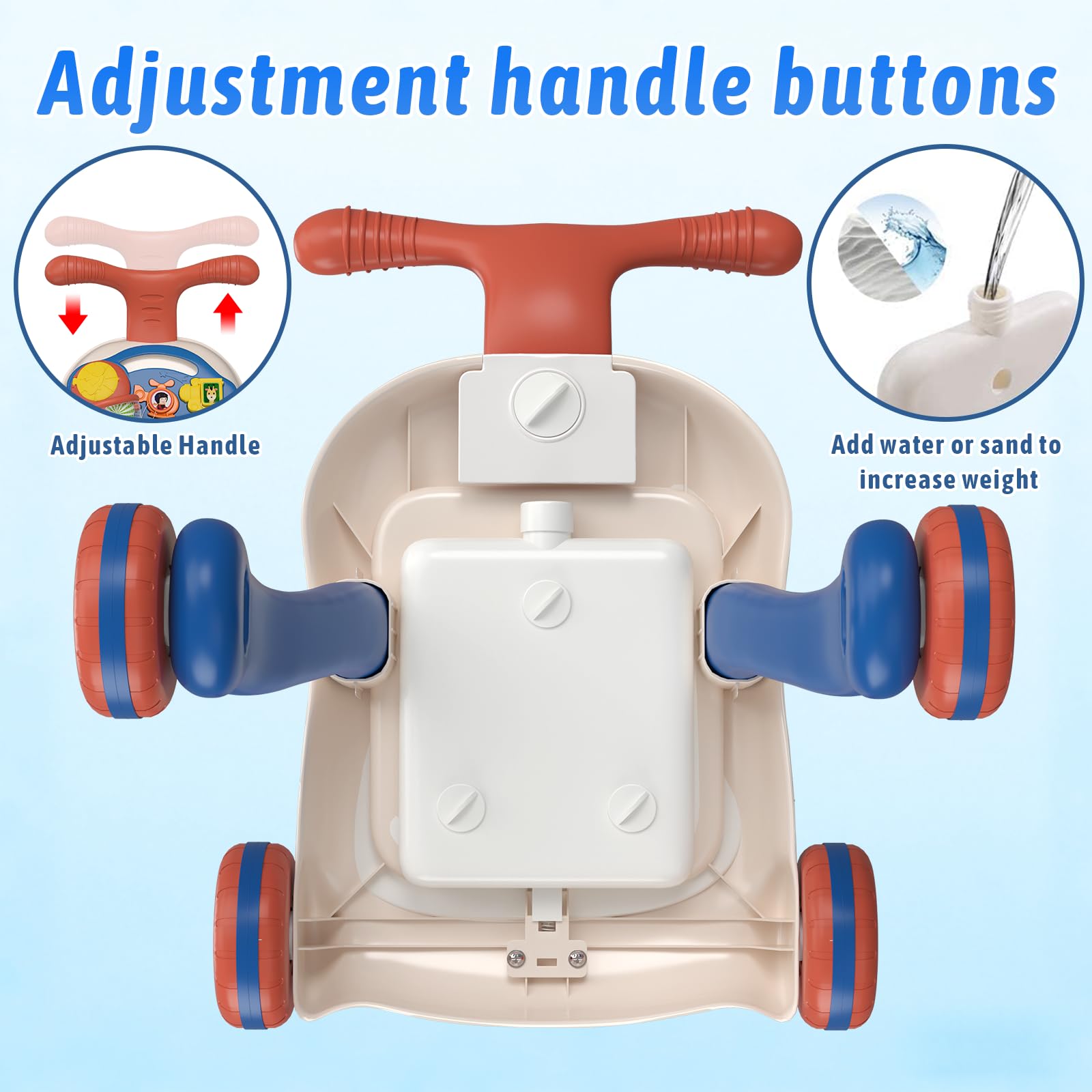QDRAGON 3 in 1 Lauflernwagen, Baby Lauflernhilfe Mit Regulierbarer Geschwindigkeit, Baby Spiel Gehhilfe Mit Abnehmbarem Spielboard, Baby Walker Für Kinder Von 12-36 Monaten, Blau