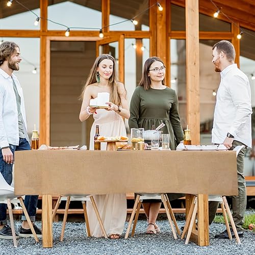 Miniatura 5 de 1 paquete de mantel de arpillera natural, 63 x 108 pulgadas, mantel rectangular de arpillera de granja, mantel rústico de yute para fiestas, hogar,