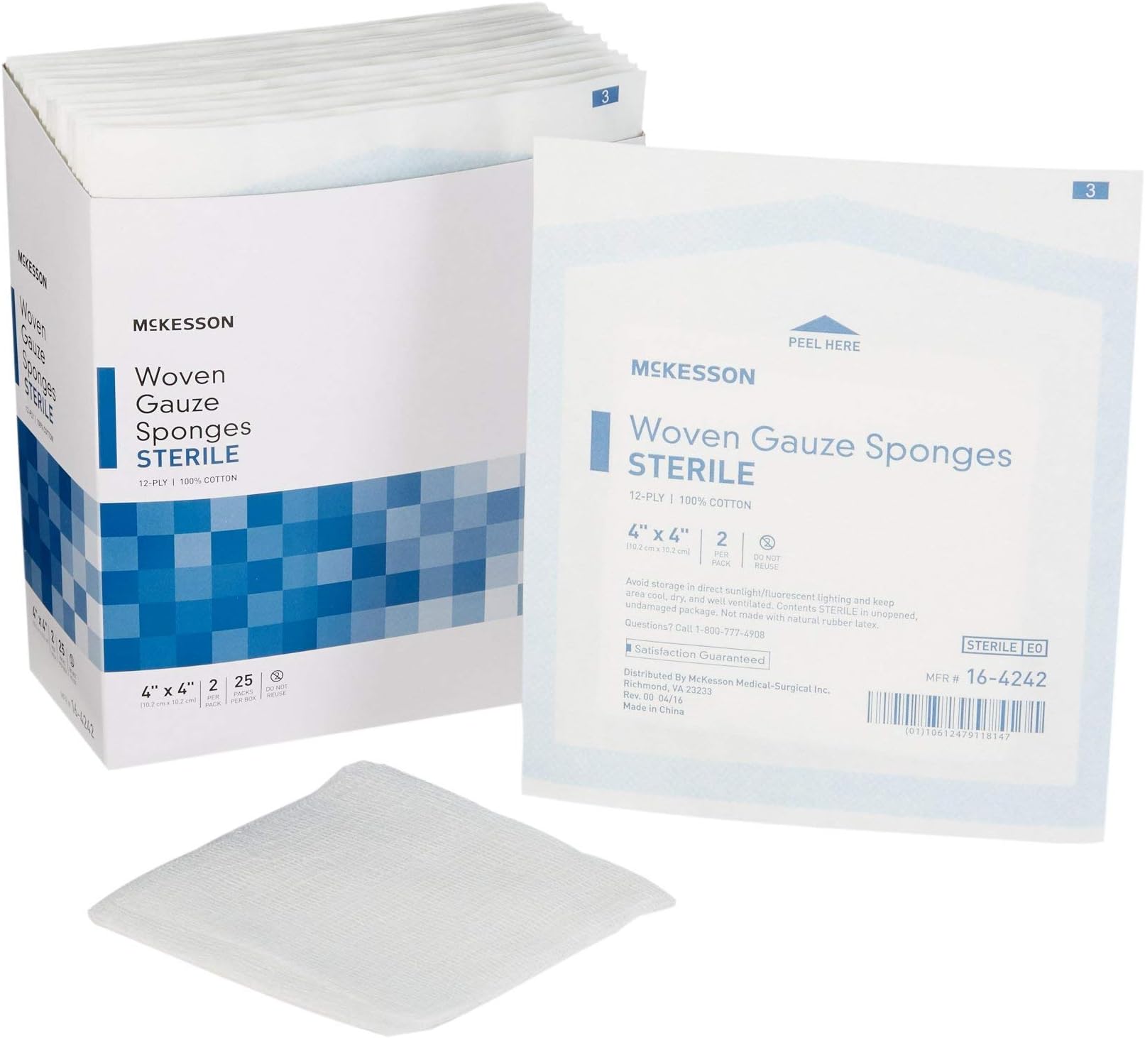 McKesson 8Ply Sterile Gauze Sponges, 2" x 2", 2 counts per Pack, 50 Packs (total