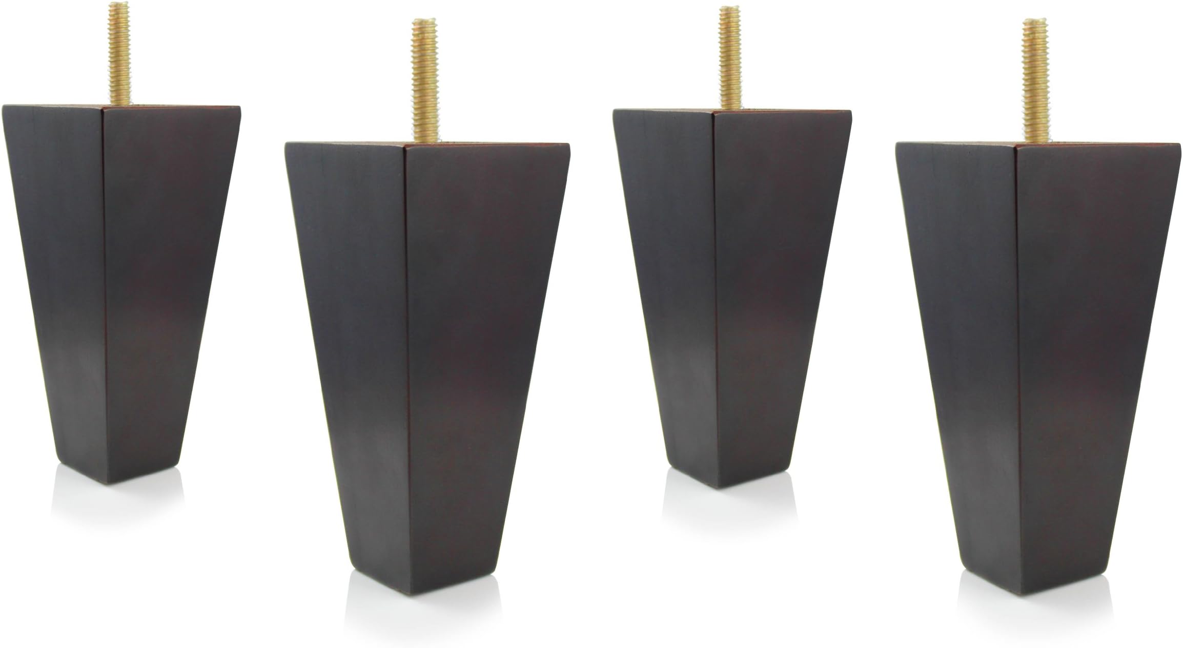 Choice Parts - 8 Inch Tall Dark Walnut Tapered Pyramid Sofa Legs (Pack of 4 Replacement Feet) 5/16" Size Bolt