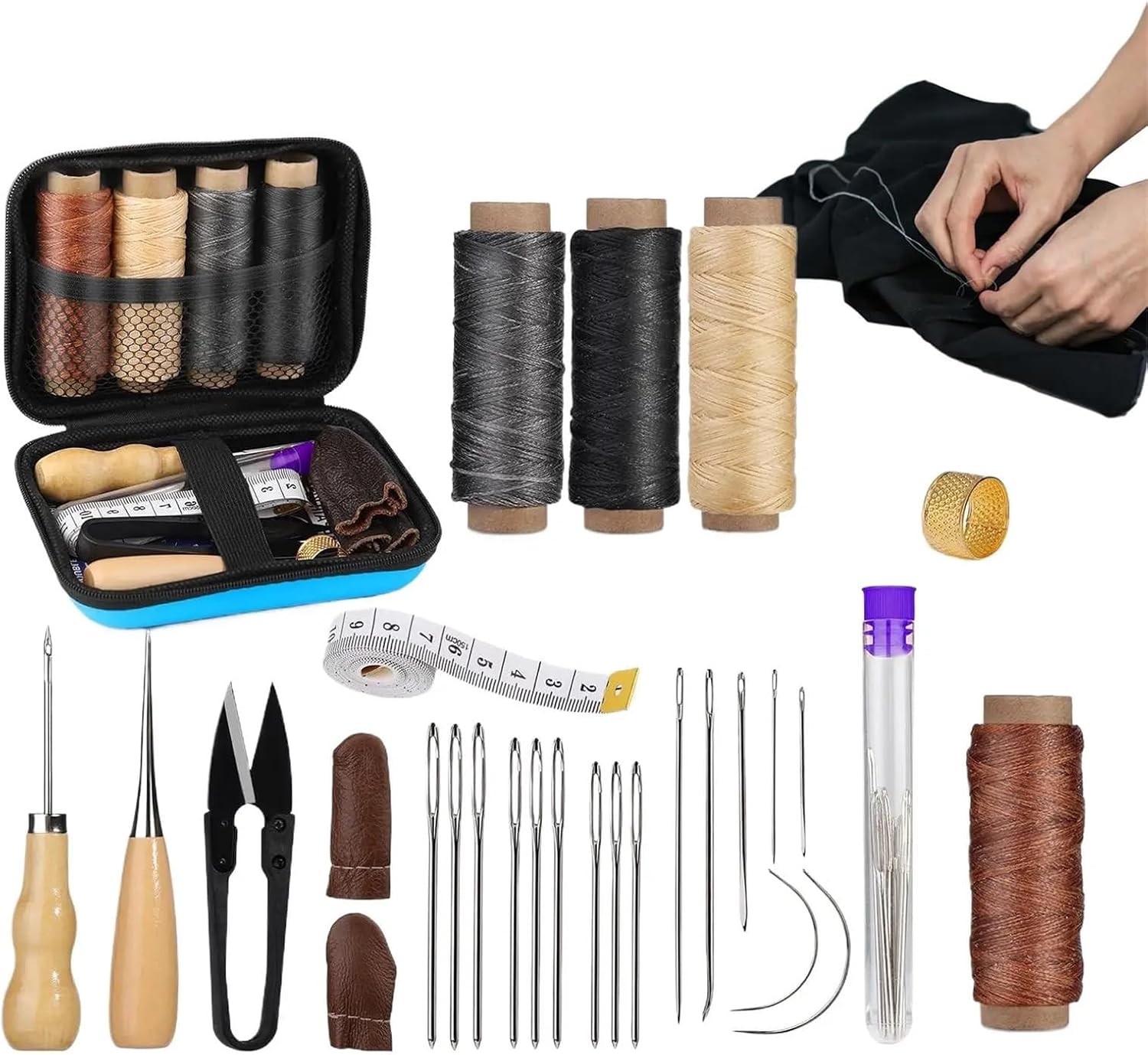 Gonehyu Sewing Tool Set 2 Set Leather Stitching Kit Professional Sewing Needles Sturdy Leathercraft Supplies Upholstery Repair Accessories for