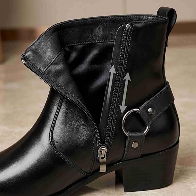 Men's Western Ankle Boots, Pointed Toe Leather Chelsea Boots with Buckle Strap, Block Heel Dress Boots for Men, Fashion Cowboy Boots for Casual Business Daily Wear