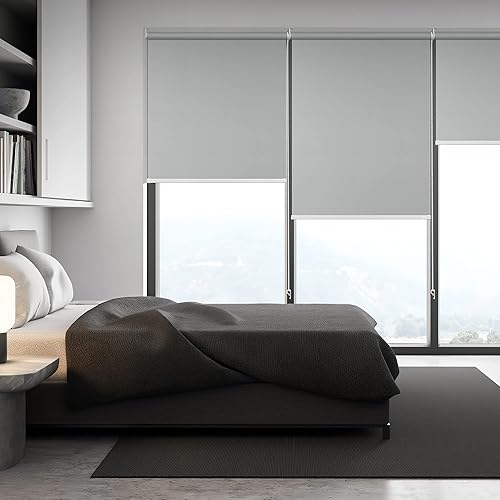 Miniatura 8 de Persianas enrollables 100 % opacas, con aislamiento térmico para ventanas, tela con protección UV, persianas opacas clásicas para el hogar, oficina,