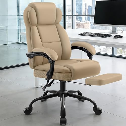 Miniatura 2 de Silla de oficina ergonómica con reposapiés, silla de escritorio ejecutiva de piel sintética, reposabrazos abatibles acolchados, soporte lumbar,