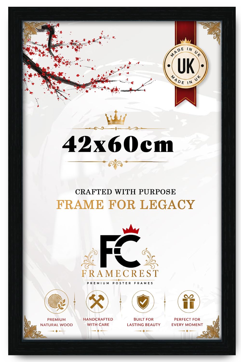 FRAMECREST Elegant 42X60CM Poster Frame – MDF Frame, Metal Clips on Back -Wall Mount Frame for Prints with Real HD Perspex, Great for Photos, Artworks, Posters, Puzzle-[Black] — image 1