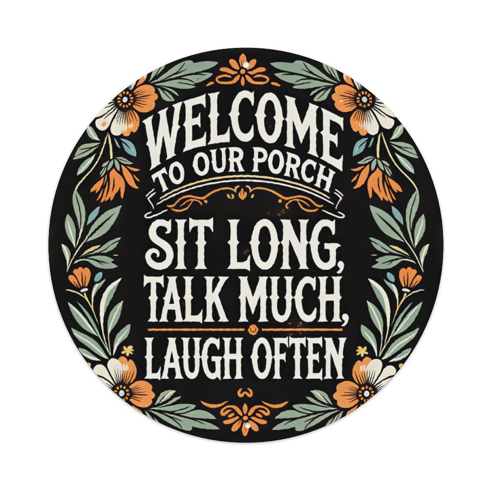 Ldfuieksufg Style Round Floral Porch Warm Welcome Text Decor Wall Plaque Vintage Aluminium Metal Sign, Retro Wall Decor For Home, Bar, Garage & Farmhouse 20X20cm