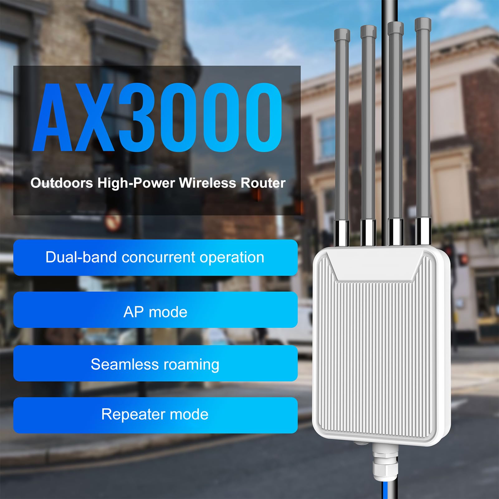 Cuifati Router Wireless da Esterno con 4 Antenne Ad Alto Guadagno da 7dBi, Ripetitore a 5 modalità per Aziende Agricole di Grandi Dimensioni (Spina europea)