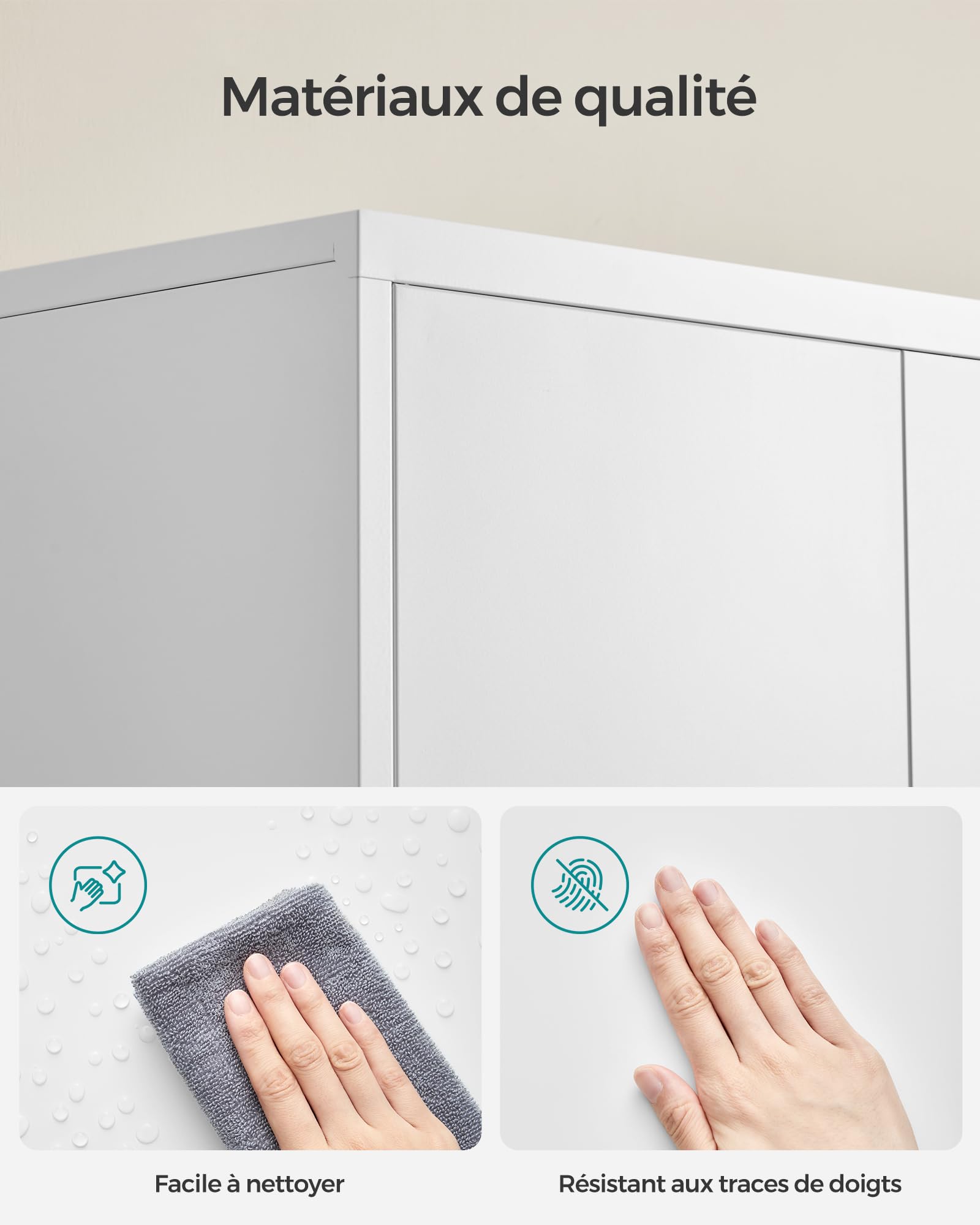 SONGMICS Meuble de Rangement Bureau, en Acier, Placard, 5 Niveaux, 40 x 80 x 180 cm, Doubles Portes, Serrure, Armoire à Outils, Étagères Réglables, pour Garage, Bureau, Blanc Mat OMC015W01