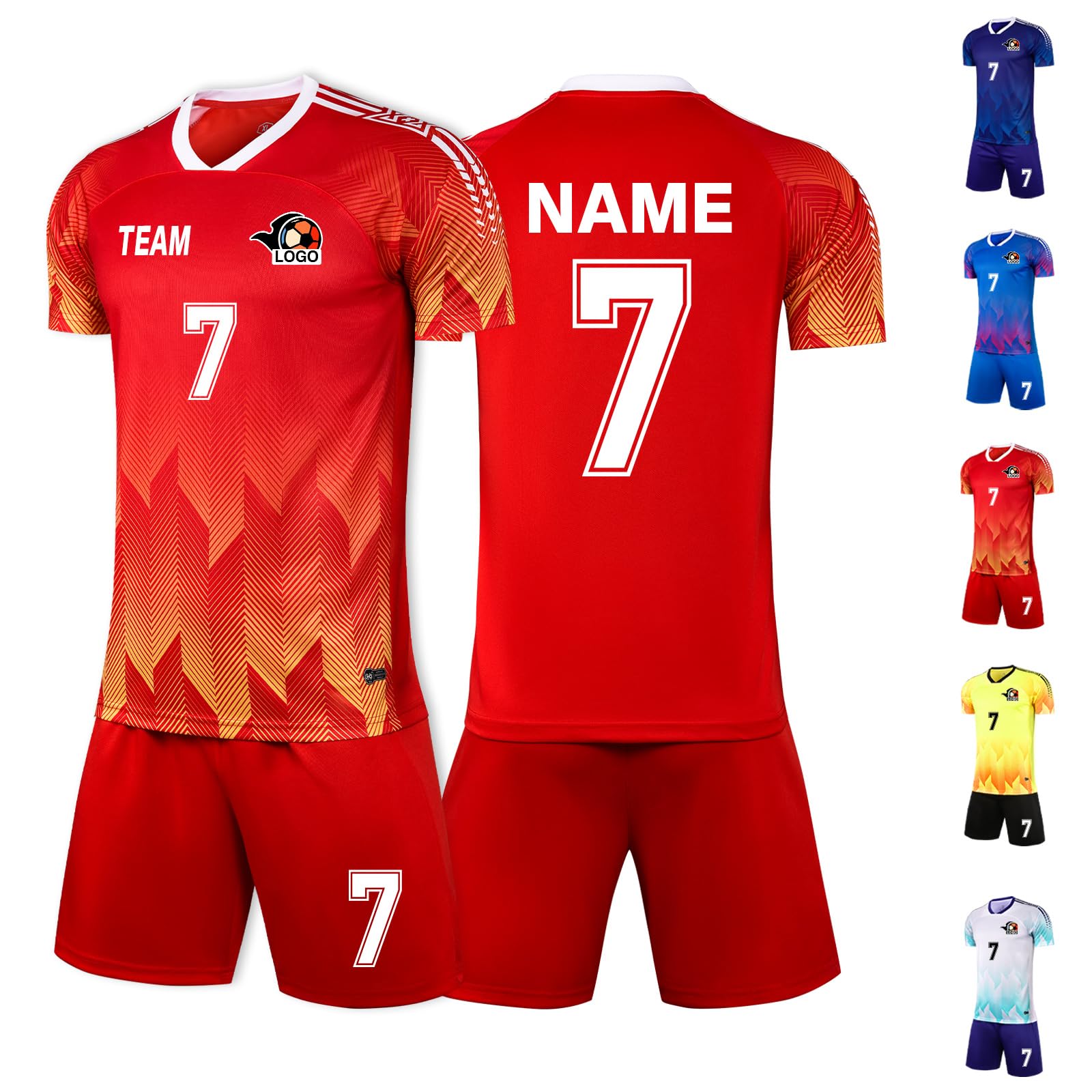 LAIFU Custom Soccer Jersey for Men Women Youth Personalized Soccer Shirts Shorts for Kids Boys Girls (US, Alpha, One Size, Regular, Regular, Red)