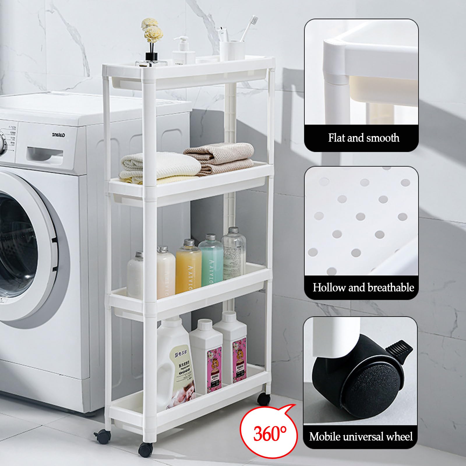Scaffale sottile da bagno con ruote, multifunzione, salvaspazio, per cucina e sotto le scale