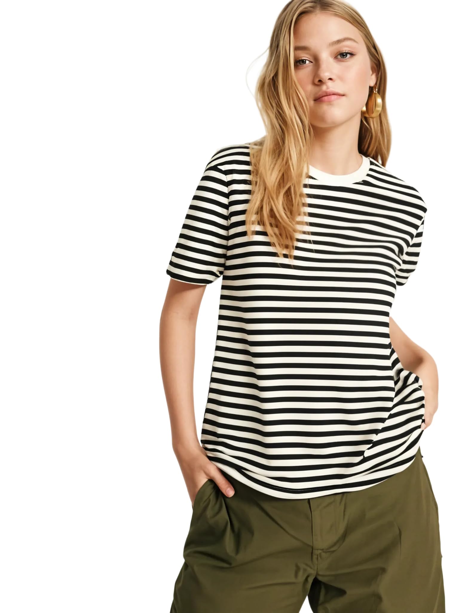 mack jonney Oversized | Loose Fit | Half Sleeves 100% Cotton Round Neck Striped T-Shirt for WOMEN-MACK640651-picture-34