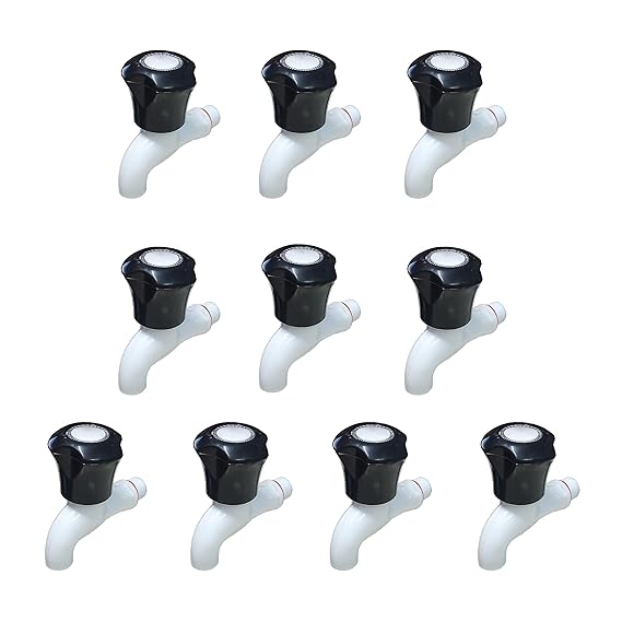 Droptech White PVC Plastic Bib Cock/Water Taps for Kitchen Bathroom Wash Basins - Set of 10 (1/2