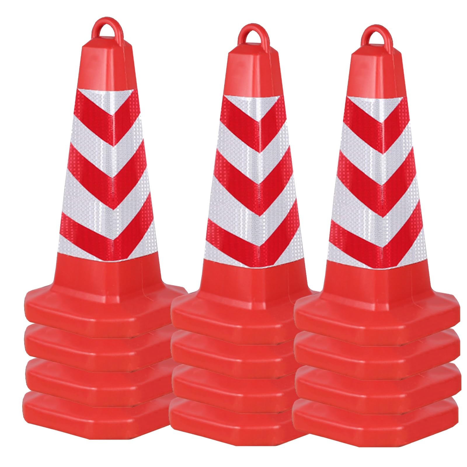 Poteaux de stationnement, Lot de 12 cônes de signalisation légers de 63 cm (24,8 po) - Cônes de sécurité en ABS avec poignées et 2 Tubes de Sable, cônes de stationnement réfléchissants Porta