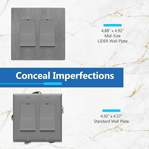Miniatura 146 de LIDER - Cubierta decorativa de interruptor doble con acabado mate, placa de pared sin tornillos, tamaño mediano, 2 bandas, 4.88 x 4.92 pulgadas