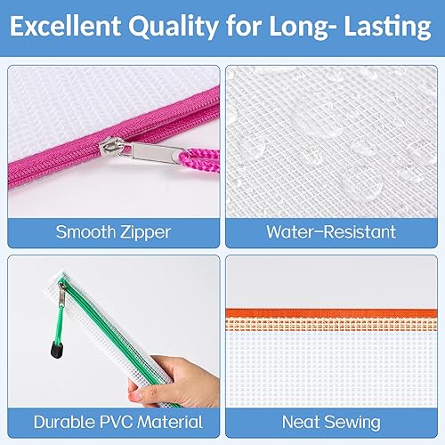 Miniatura 18 de Sooez Paquete de 24 bolsas de malla con cremallera y bolsillo para etiquetas, tamaño A6 (9.1 x 4.7 pulgadas), estuche pequeño para lápices, bolsas