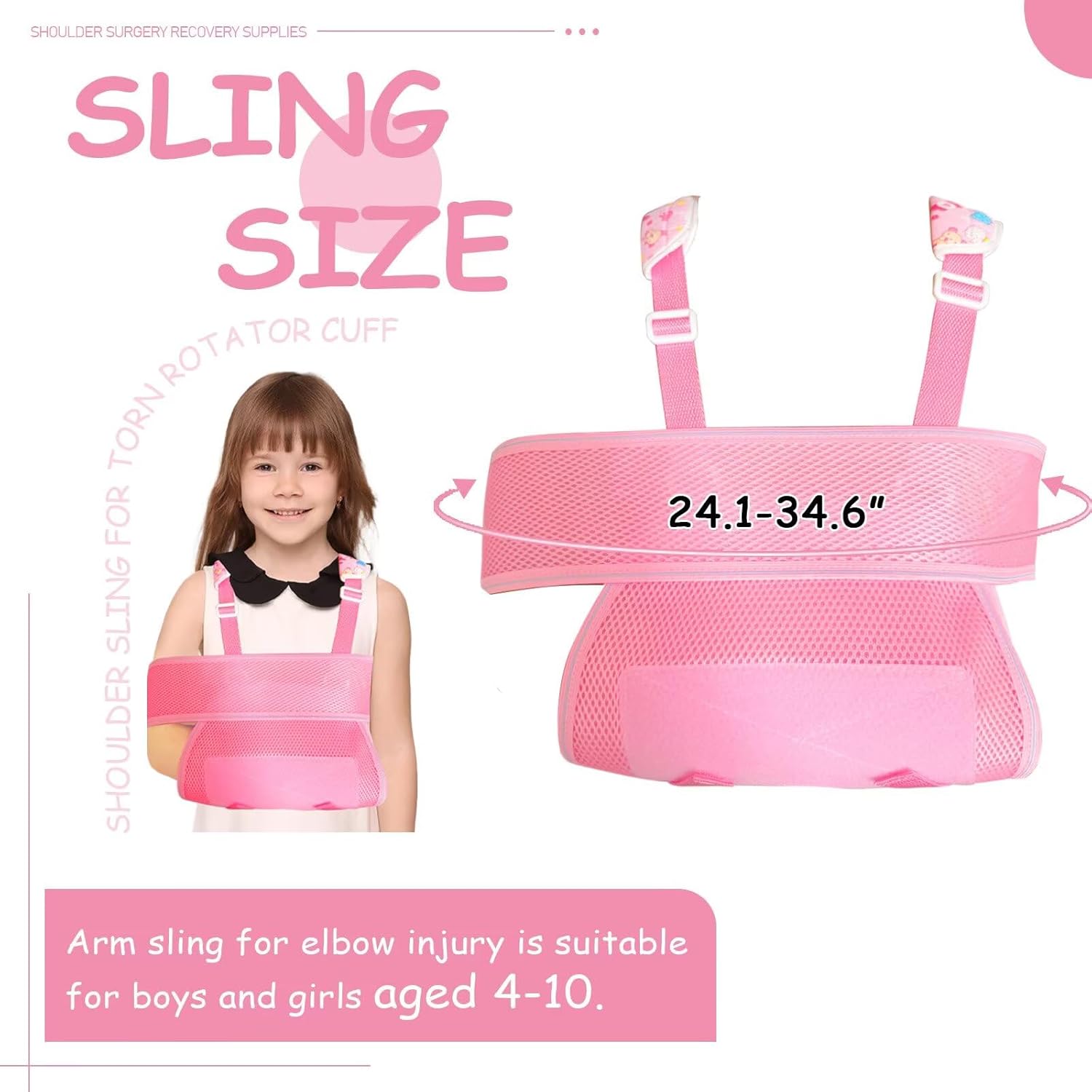 Kids Arm Sling For Shoulder Injury, Elbow Immobilizer For Girl Boy, Shower Sling For Torn Rotator Cuff Shoulder Brace, Child Posture Corrector Support, Broken Arm Gifts For Kids (Pink)