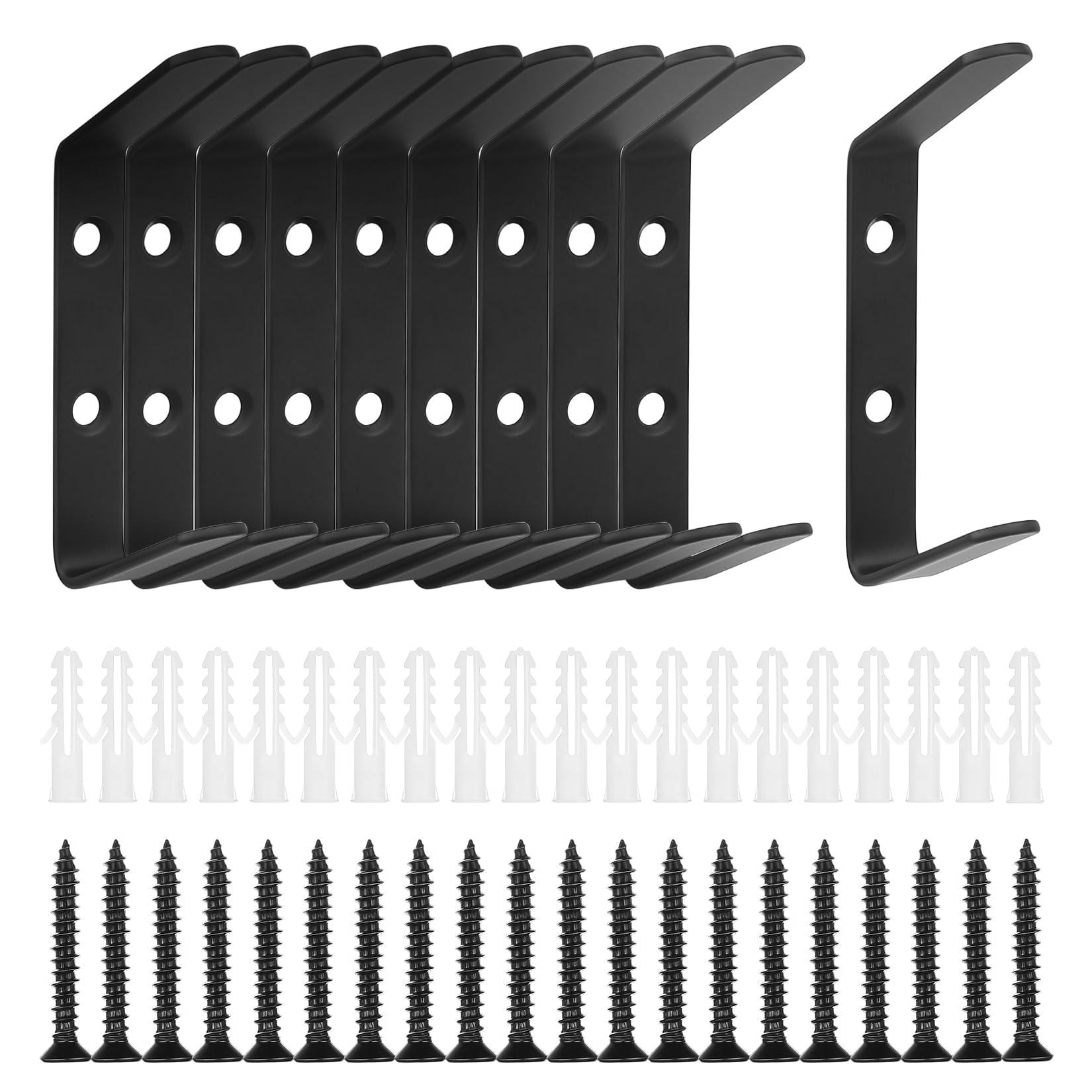 10 Pcs Black Coat Hooks for Wall Hooks for Hanging Coats, Heavy Duty Coat Hooks Wall Mounted, Carbon Steel Clothes Hooks Coat Hanger Hooks for Bathroom Door Closet Towel Purse Robe Hat Bag Hooks