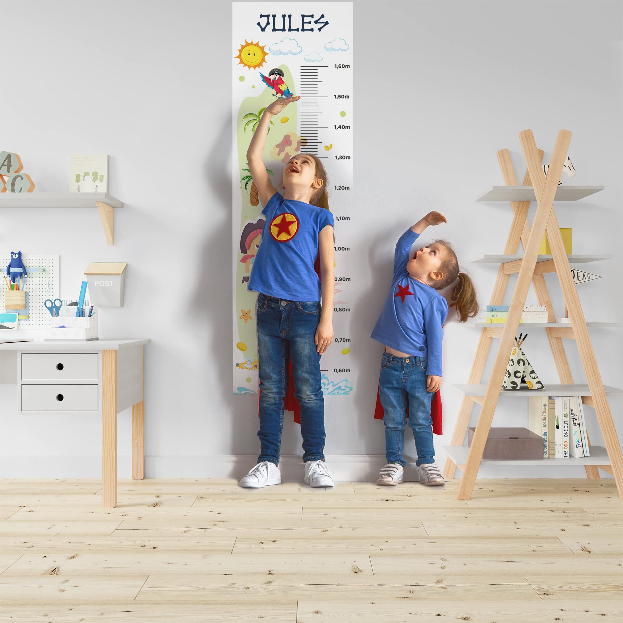 Toise - Pegatina de pared personalizada para habitación infantil, diseño de piratas, 130 cm.