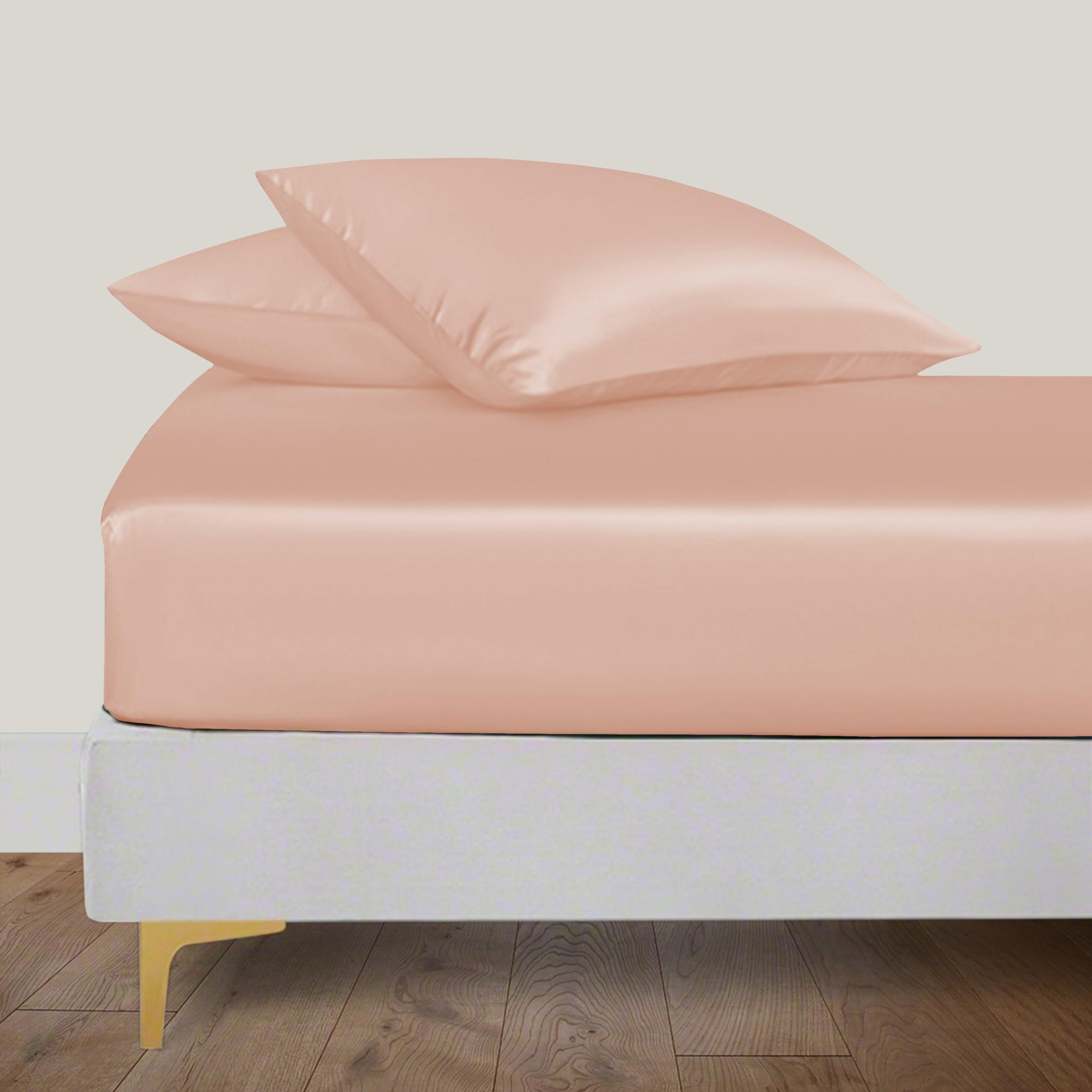 LINENWALAS Fitted Sheet Only Viscose Derived from Bamboo, Bottom Sheet for King Size Bed โ 16โ Deep Pocket, All Around Snug Fit โ Cooling, Breathable, Soft, Hypoallergenic (Rose Gold, King)