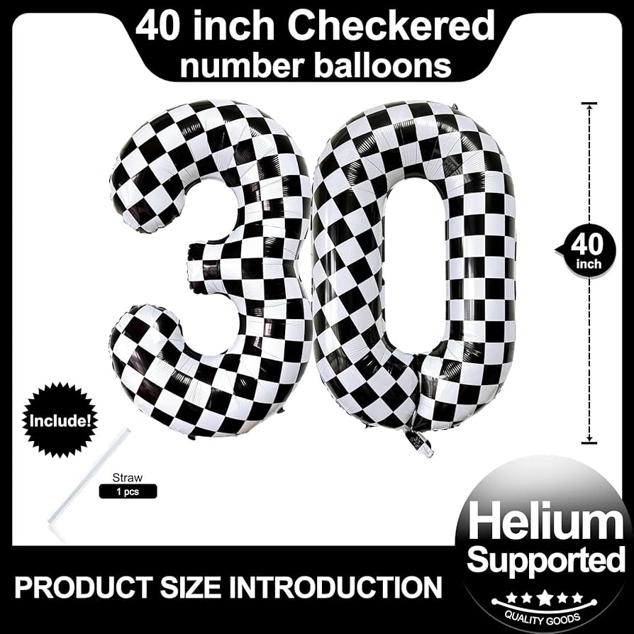 Amazon.com: LHOAVWE Number 30 Checkered Balloons 40 Inch