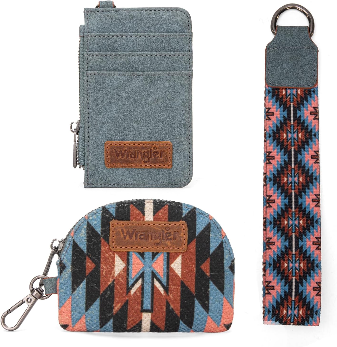 Wrangler Aztec Keychain Wristlet Wallets for Women Western Dual Pouch Wristlet Credit Card Holder Wallet with Zipper Pocket WG2213-W0051NY - Image 3