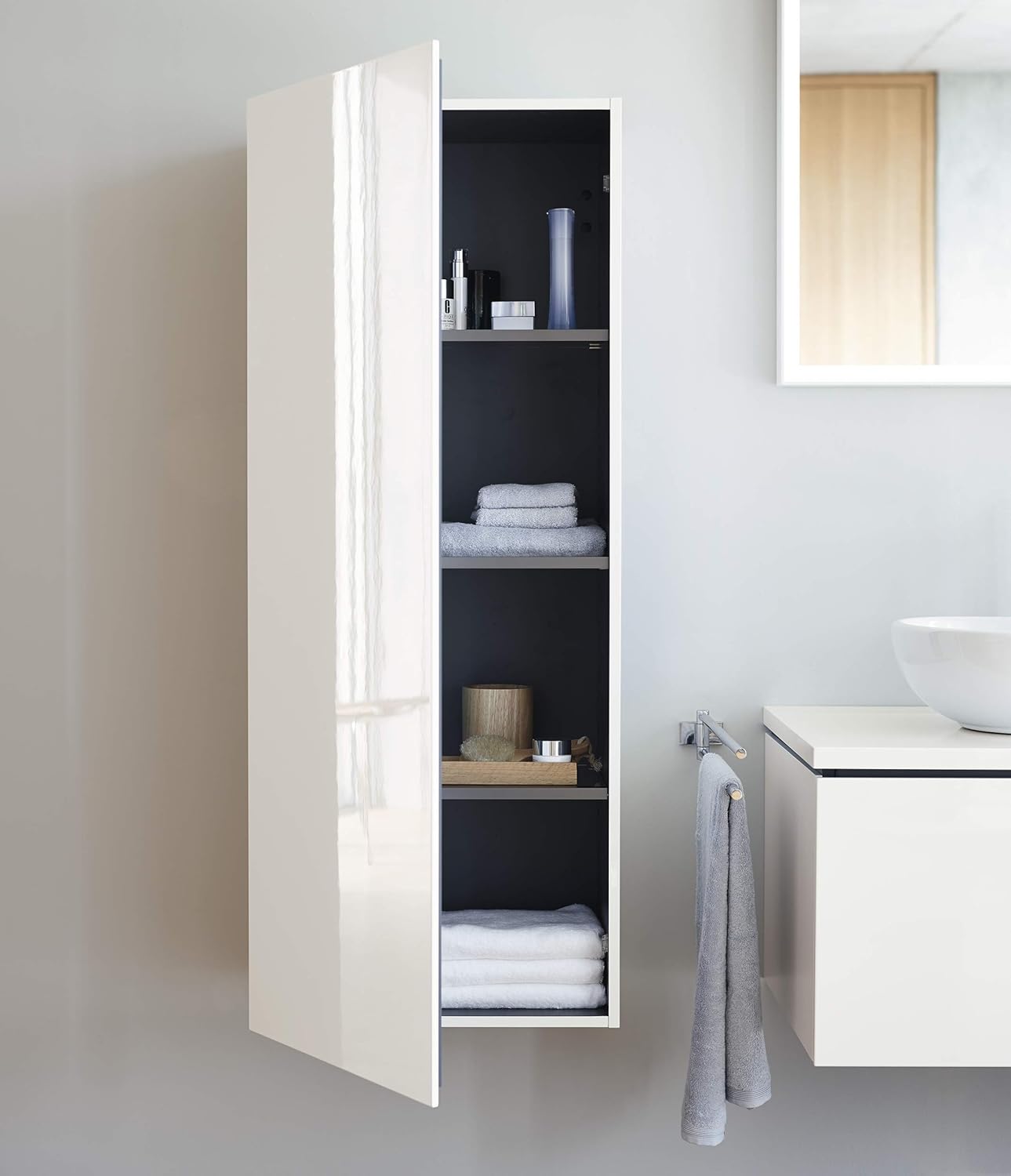 L-Cube tall cabinet,White High Gl. 1 door, 1760x500x363 mm