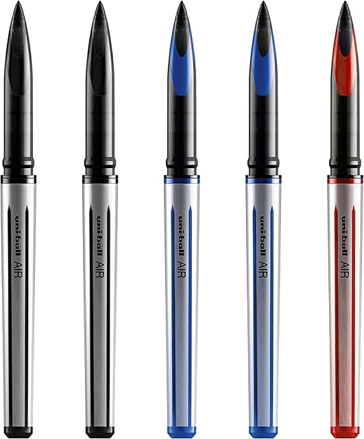 uni-ball AIR - 0.7mm Medium Rollerball - 5 Pack - 2 x Black, 2 x Blue, 1 x Red - UBA-188-L