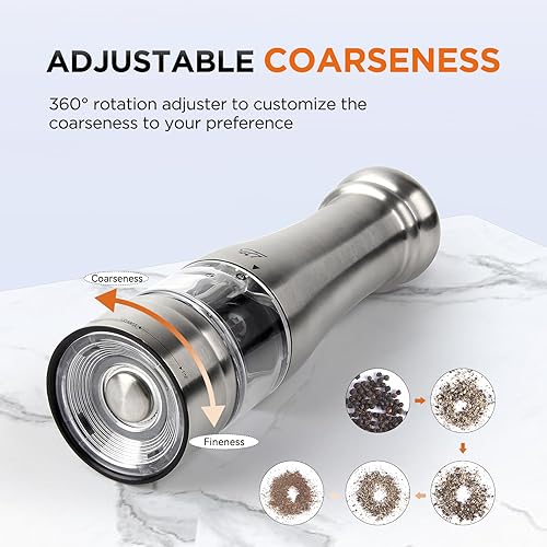 Miniatura 3 de 4T7 Juego de molinillo de sal y pimienta, molinillo de pimienta con gran capacidad, operación con una mano, acero inoxidable completo, grosor