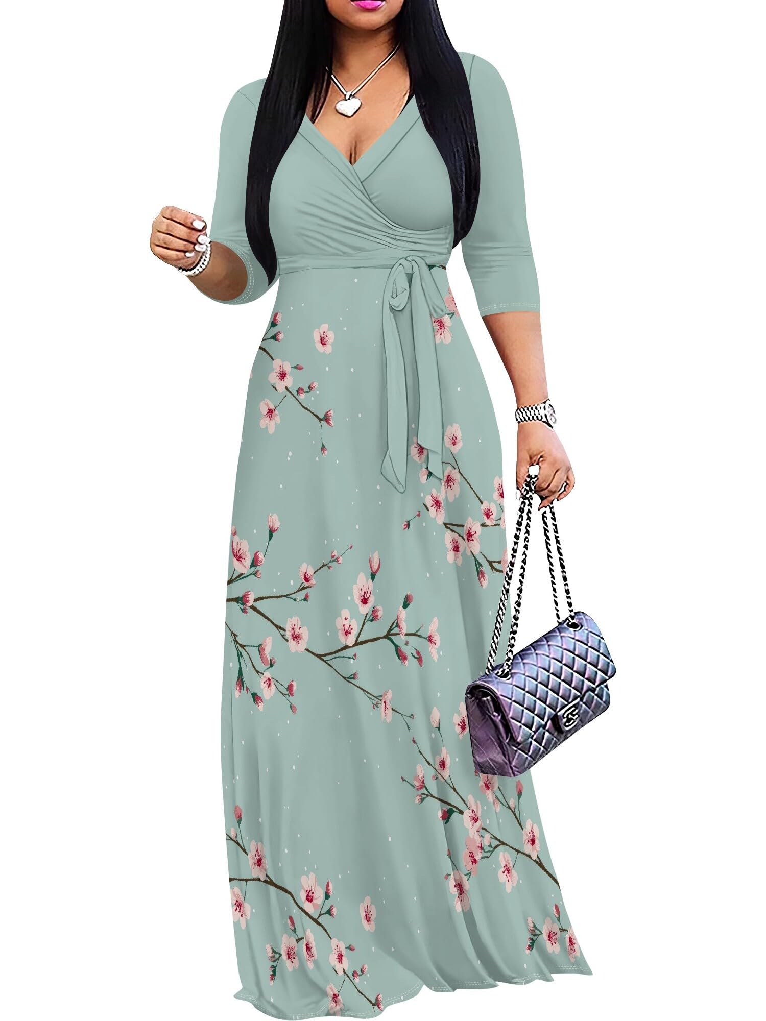 PinkPatty Plus Size Maxi Dress for Women 3/4 Sleeve Casual Long Dress