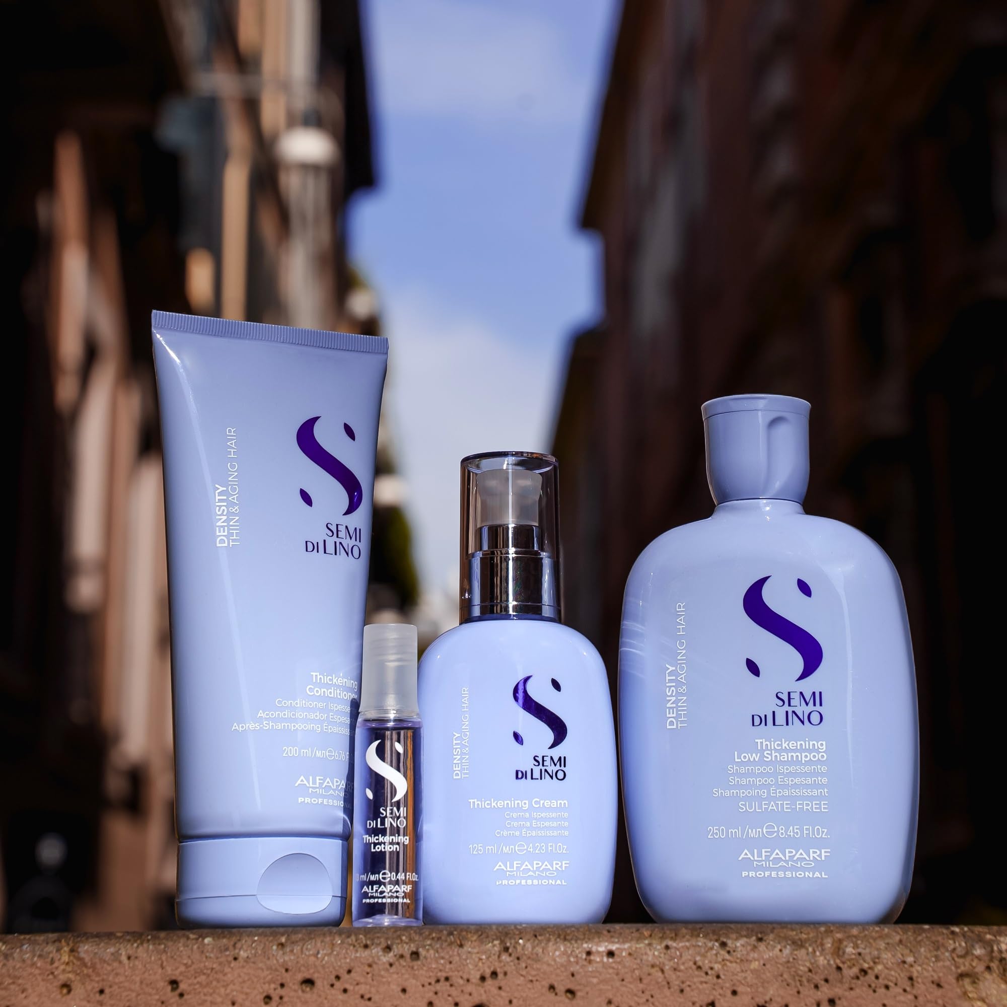 Alfaparf Milano Semi di Lino Density Gift Set for Thin and Aging Hair - Thickening Shampoo, Conditioner and Leave-In Volumizing Cream - Sulfate Free