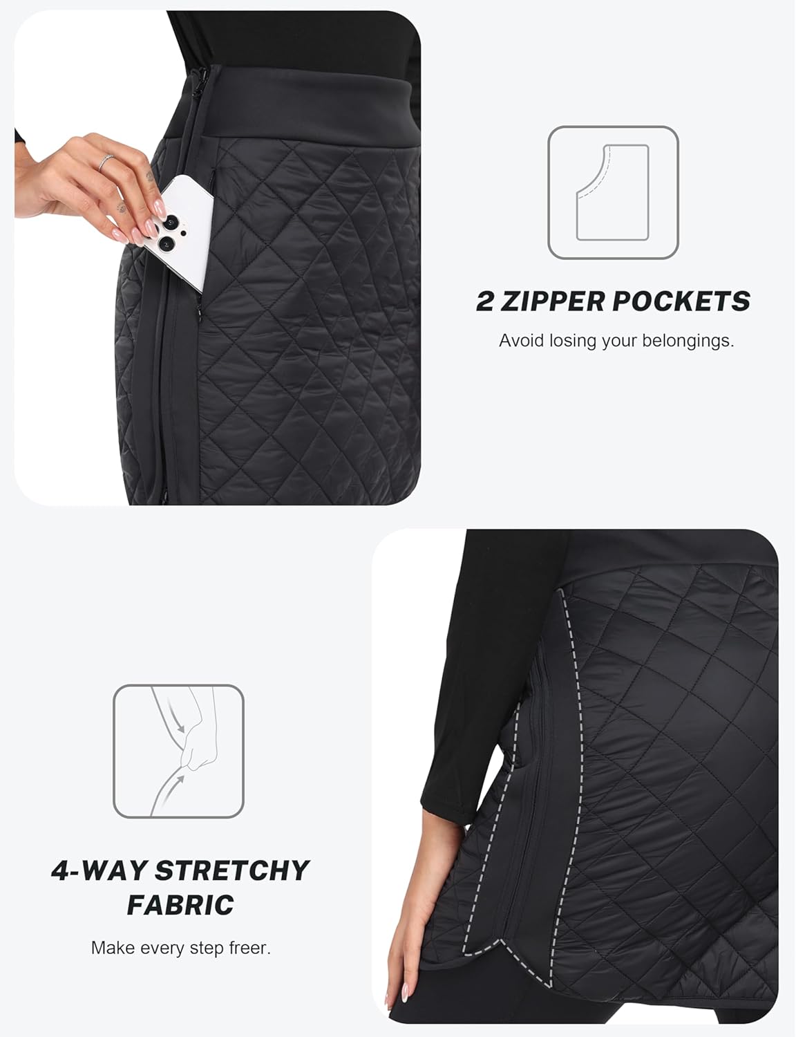 MoFiz Women's Quilted Puffer Skirt Insulated Warm Winter Skirt with Full Zipper Snow Skirts for Hiking Running Golf Outdoor - Image 5